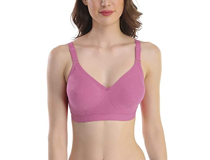 Image of SKDREAMS Blue & Brown & Purple-32D Cotton Blend Seamless Non Padded Non-Wired Full Coverage Pack of 3 Women T-Shirt Bra Combo