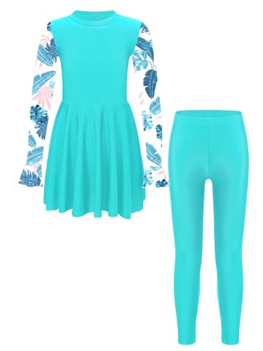 Kids Girls Rash Guard Swimsuit Long Sleeve Swim Dress with Pants Full Body Cover Sun Protection Beachwear