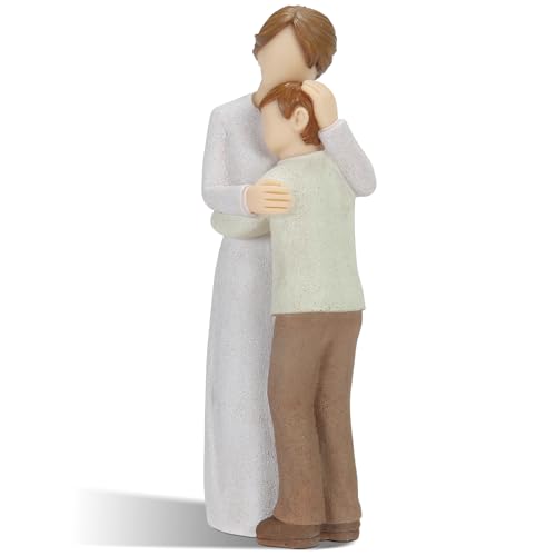 Symbullize Mother Son Embrace Sculpture Hand-Painted Mom & Son Figurine for Cherishing Maternal Bond Memorial & Gifting on Mothers Day/Birthday/Christmas