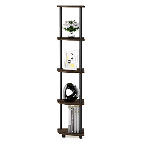 Image of Furinno TURN-N-TUBE Corner Shelf Set of 2, 5-Tier Corner Bookshelf, Open Storage Shelves, for Organization and Storage, Living Room, Home Office, Garage, Columbia Walnut