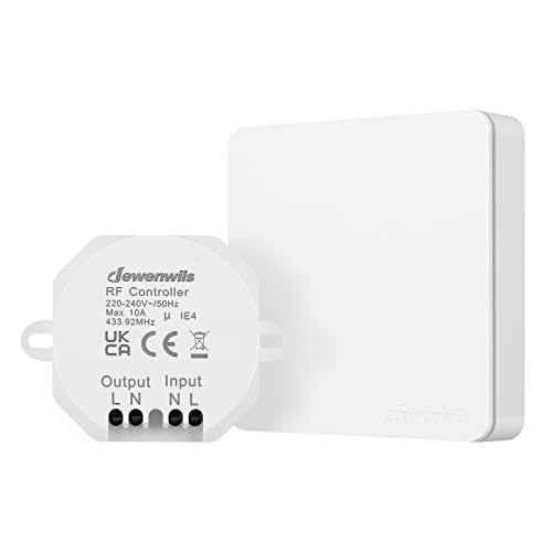 DEWENWILS Remote Control Light Switch 240V, No Wiring Required， Wireless Light Switch Kit with 30M Range, Remote Light Switch for Lamp, Programmable, UKCA Certified, White
