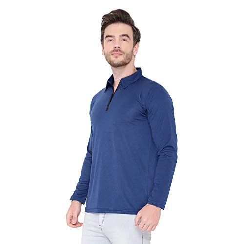 Image of Men's Cotton Blend Full Sleeve Zip Neck Polo T-Shirt (Pack of 1)