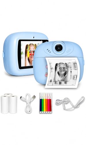 Image of Kids Thermal Print Camera | Instant Photo Printing Camera with 2 Paper Rolls, Color Pens & Rechargeable Battery | Fun Creative Gift for Boys & Girls (Multicolour)