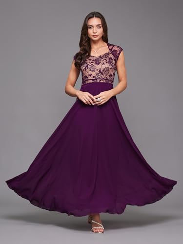 Image of Miss Chase Women's Round Neck Cap Sleeves Lace Knee -Long Skater Dress