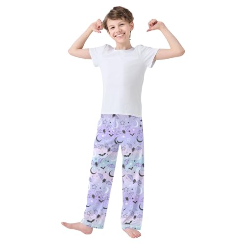Night Bat and Moon Boys Long Pants Soft Trousers Elastic Waist Kids Lounge Bottoms with Pockets S-XL2