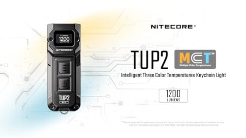 Image of Nitecore TUP2 (Tup 2) 1200 Lumen Rechargeable Metal Keychain Flashlight - Multi-Color Temperature (Warm /Neutral /Cool) EDC Light USB-C Fast Charging Digital Display Lightweight with NSticker (Blue)