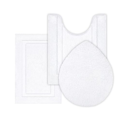 SHACOS White Bathroom Rugs Sets 3 Piece, Non Slip Soft