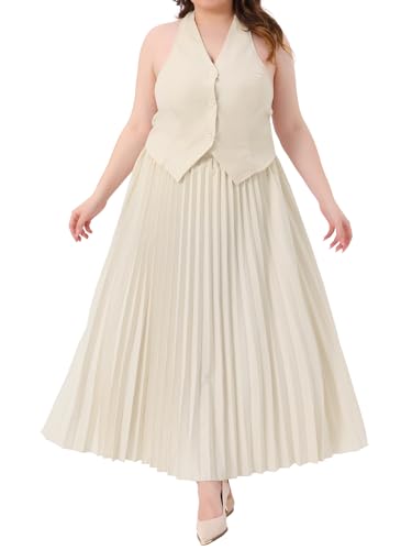 Agnes Orinda Womens Plus Size 2 Piece Halter Backless Top & Pleated Maxi Skirt Set Suit Outfit Elegant Sexy Night Out