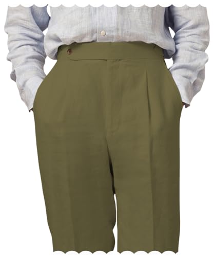 Men's Linen Straight Gurkha Pants Tapered Leg Classic Flat Front Chino Pants Western Italian Style