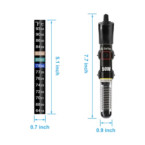 Image of DaToo Mini Aquarium Heater 50W Small Fish Tank Heater 50 Watt with Free Thermometer Sticker(50W)