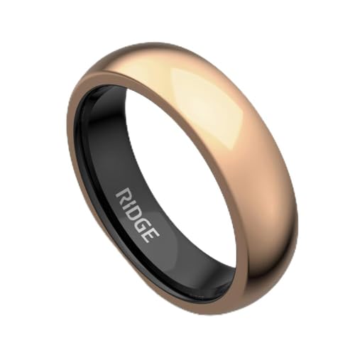 Ridge Rounded Ring Set 6mm - 18K Rose Gold - Tungsten - 13.5