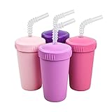 Re-Play Made in The USA 4pk Straw Cups for Baby, Toddler, and Child Feeding - Bright Pink, Blush, Purple, Amethyst (Princess+)