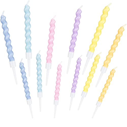 12pcs Geburtstagskerzen Kinder Kuchen Kerzen bunt Tortekerzen mit Halter Cupcake Kerzen Regenbogen-Farben Party Kuchenkerzen Birthday Candles Geburtstag Spiralkerzen in 6 Farben Cover