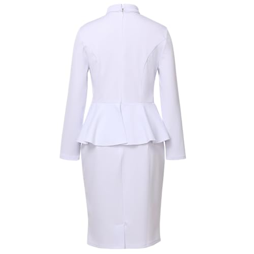 Image of FAD-4U Church Clergy Dress for Women Minister Long Sleeve Ruffle Slim Pencil Dress with Tab Insert Stand Collar