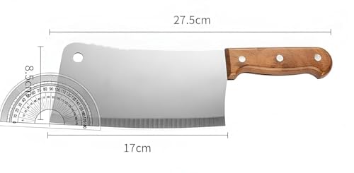 Image of Heavy Duty Meat Cleaver Knife (27.5cm) - Stainless Steel Sharp Butcher Chopper with Wooden Handle for Bone, Mutton & Chicken Cutting - Kitchen & Home Use