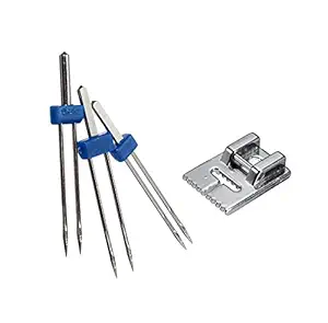 3PCS Size 2.0/90 3.0/90 4.0/90 Double Twin Needles Come with 1PC 9 Groove Pintuck Foot for Brother JANOME Singer Sewing Machine Accessories
