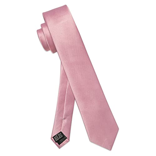 Image of YourTies Skinny Ties for Men Satin 2.4 inch Slim Necktie with Pocket Square Tie Clip Set Solid Color Wedding Party Business