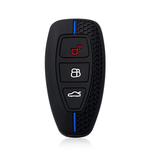 フォード ST ライン フィエスタ フォーカス モンデオ エコスポーツ クーガ プーマ エッジ エスケープ対応 メタリックシリコン製キーフォブケース アクセサリー(Blue)