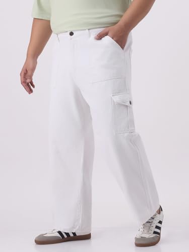 Image of Urbano Plus Men Mid Rise Loose Baggy Fit Cargo Jeans with 6 Pockets Non-Stretchable
