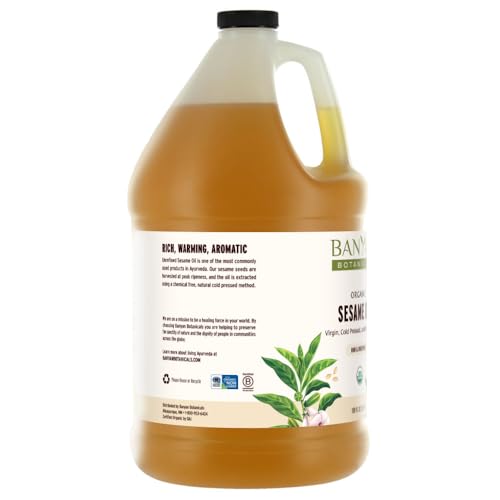 Banyan Botanicals Sesame Oil – Organic & Unrefined Ayurvedic Oil for Skin, Hair, Oil Pulling & More – Multiple Sizes – 128oz. – Non GMO Sustainably Sourced Vegan