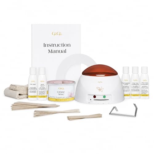 Image of GiGi Creme Wax Hair Removal Waxing Kit, Wax Warmer for Face, Body & Eyebrow | Complete Starter Kit, 14 oz Honee Creme, Mini Heater, Pre-Treatment Lotions, Wax Muslin Strips, Small and Large Applicators