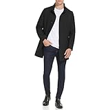 Kenneth Cole Men's Wool Blend Quilted Lined Double Breasted Overcoat, Black, Large