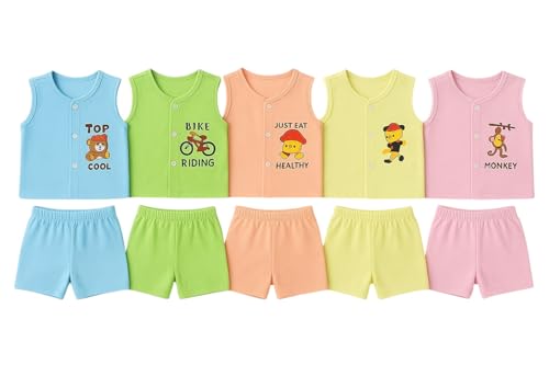Image of New Born Baby Unisex Breathable Cotton Sleeveless Button Jhabla Dress | Boy & Girl Baby Clothe Size From 3 Months | Jabala Set for New Born | Pack Of 5 Combo
