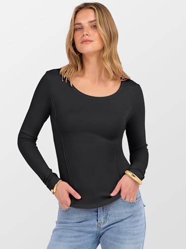 ANRABESS Womens Long Sleeve Shirts Crewneck Curved Hem Rib Knit Slim Fit Basic Y2K Tops 2025 Fall Outfits Casual Work Tees2