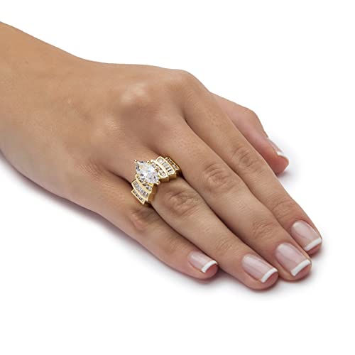Palm Beach Jewelry 14K Yellow Gold Plated Marquise Cut Cubic Zirconia Step Top Engagement Ring3