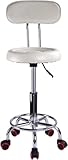 M.J COMFY-LIFE Round Rolling Stool,Adjustable Hydraulic Heavy Duty Drafting Chair Stool with Backrest, for Salon Office Therapist Beauty Spa Hairdressing Tattoo, 360-Degree Rolling Wheel (White)