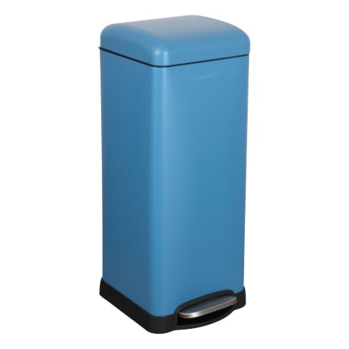 Image of happimess Betty 8 Gal Step Trash Can Soft-Close Lid, Bright Cobalt Blue | Removable Liner, Semi-Rectangular, Steel Pedal, Iron Powder Coated, 27 inch Height, Non-Skid Base