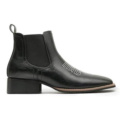 Image of Western Cowboy Boots for Men Square Toe Comfortable Ankle Retro Stylish Boots