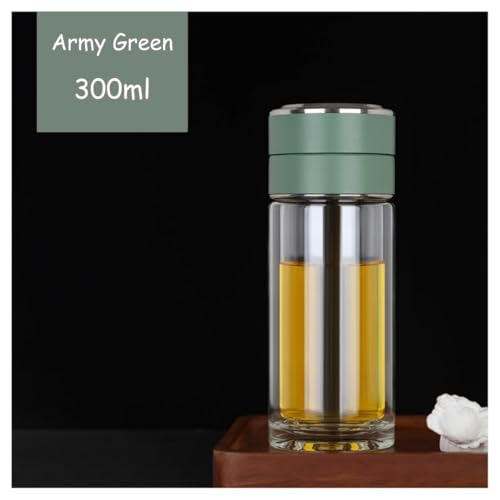 Image of Wosta Leakproof Glass Water Bottle with Stainless Steel Infuser Glass Tea Infuser Bottle with Strainer and Neoprene Sleeve for Loose Leaf Tea, Cold Brew Coffee. (O - GREEN, 300ML)