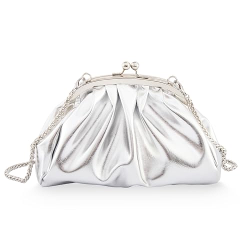 Image of Huralona Dressy Pleated Vegan Leather Clutch Ruched Bag Purse Metallic PU Clutch Cloud Dumpling Bag for Women