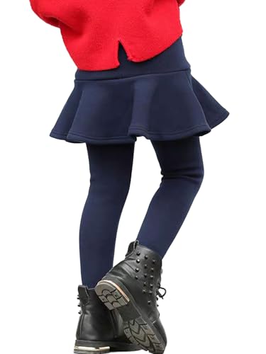 LOLANTA Girls Fleece Lined Leggings with Skirt Warm Winter Pants Kids Footless Ruffle Pantskirt4