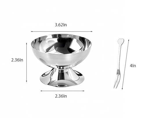 PACEKONER Stainless Steel Ice Cream Bowl, Reusable Salad Cup, Dessert Bowl, Metal Cups, For Sundae, Fruit, Ice Cream, Pudding, Snacks, Condiment (Silver, 3.62 In)