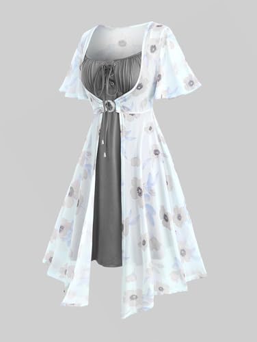 Image of ROSE GAL Rosegal Plus Size Women Sundress Set Flutter Sleeves Floral Dress and Lace-up Cami Dress