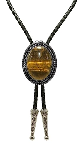 Image of Moranse Bolo Tie with Natural Tiger Eye Stone Celtic Style Genuine and Cowhide Rope