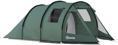 Outsunny Tunnel Tent for 4 People, Camping Tent with Two Rooms, G...