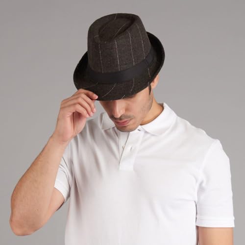 Image of The Tie Hub Fedora Hat for Men Brown Black Threaded Felt Hat | Two-Tone Striped Fedora | Vintage Classic Style