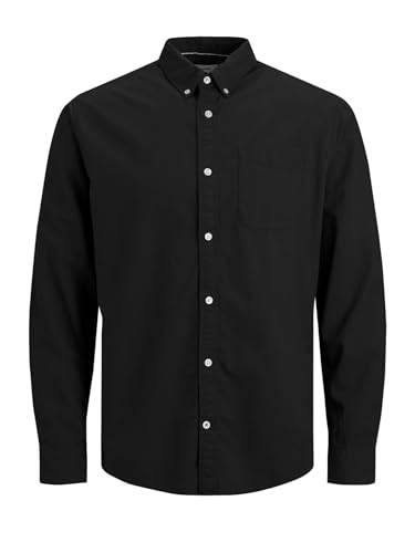 JACK & JONES Chemise décontractée à manches longues pour homme - Coupe ajustée - 100 % coton - Bleu marine - Taille M, Noir (noir noir), XL
