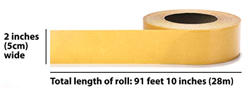 Double-Sided Carpet Tape - 91 Feet Long, 2 Inches Wide - Adhesive Keeps Rugs in Place on Carpet, Hardwood, Tile, Linoleum - Easily Removable with No Residue (90 Feet, 30 Yards, 28 Meters)