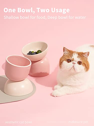 Ms!Make Sure Cat Bowl, Elevated/Raised Ceramic Cat Food Bowl, Protects Spine, Relieves Whisker Fatigue, Superb Anti-Bacterial, Perfect For Indoor Cats (Pink) #TOP3