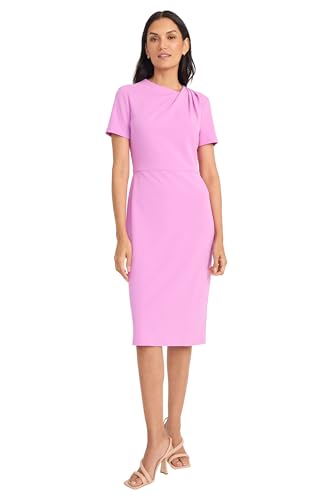 Image of Maggy London Women's Chic Asymmetric Crew Neck Short Sleeve Below The Knee Womens Dresses