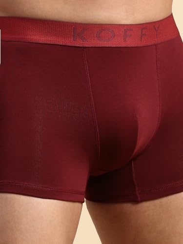 Image of KOFFY Men's Stretchable Cotton Lycra Long Trunk with C-Type Front Open | Wrinkle-Free | Ultra-Soft Elastic