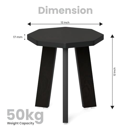 Image of SBF Furniture Wood Mini Hexagonal Side Table, 30 cm, Matte Finish, Modern Minimalist Design, 3 Angled Legs (Wenge Black.)