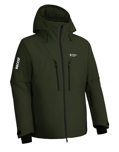 Esterno impermeabile Uomo Giacche da Sci Impermeabili Invernali Neve Snowboard Giubbotto con Cappuccio e Multi-Tasche Verde S