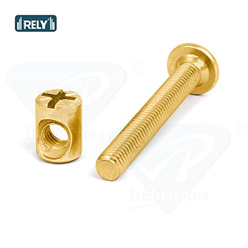 Image of Rely⇒VP INDUSTRIES (Combo Set -10 Pcs) M6x25 mm JCB Bolt with Barrel Nut Carbon Steel |Furniture Screw Fastener Bolts with Barrel Nuts Dowel Nut Connector for Joining Wood Boards, Cabinets, & Beds.