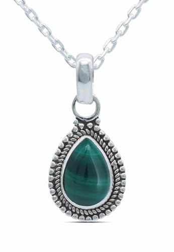 mantraroma echt Silberkette mit Malachit grüner Edelstein Damen Kettenanhänger 925 Sterlingsilber Halskette Geschenk (AK1-065-10-40)