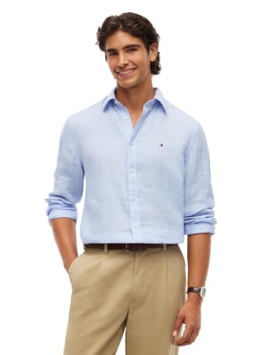 Image of Tommy Hilfiger Men's Long Sleeve Casual Linen Button Down Shirts in Regular Fit